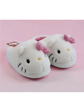 Hello Kitty Plush Slippers Women Soft Cozy House Shoes Pink Bow Size 7-8